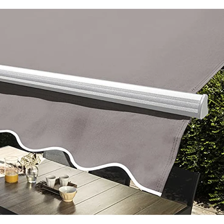 Oviala Doppelmarkise mit Kassette, 3 x 4 m, Aluminium, Taupe, mobile Markise mit einfacher Handkurbel und robustem Aluminiumgestell – Bild 4