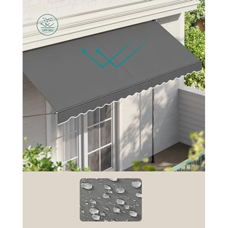 SONGMICS Klemmmarkise, höhenverstellbar, mit Handkurbel, Sonnenschutz, 350 x 120 cm, anthrazit – Bild 3