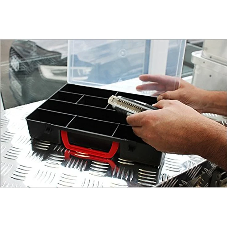 TRIZERATOP Werkzeugkoffer Sortimentskasten, Organizer 10 Fächer, 300x220x55 mm, mit Traggriff, PVC – Bild 4