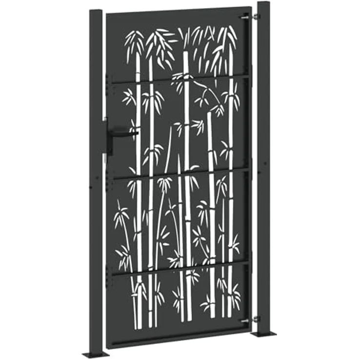 vidaXL Gartentor Schwarz, 105 x 175 cm, pulverbeschichteter Stahl mit stabilem Riegelverschluss und modernem Laserschneider-Design – Bild 6
