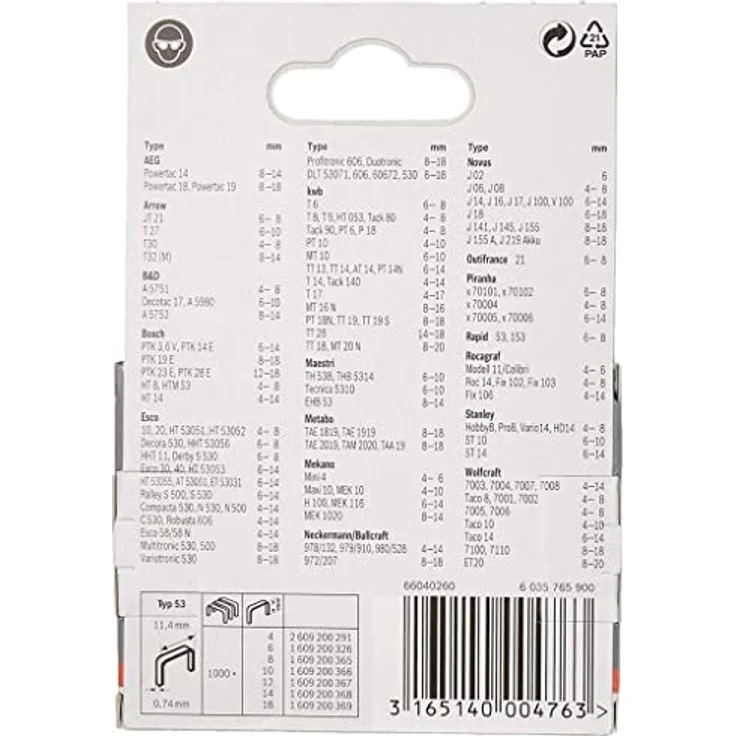 Bosch Accessories 2609200291 Feindrahtklammern Typ 53, 1000 Stück, 4mm x 11.4mm, für dünne Materialien, unauffälliger Rücken – Bild 2
