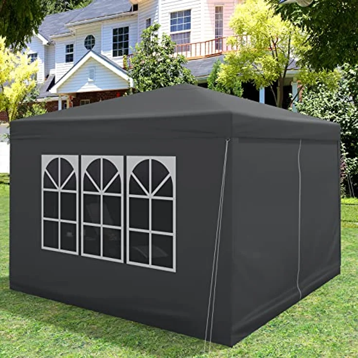 WOLTU Pop-Up wasserdichter Faltpavillon Sonnenschutz Event Pavillon mit Seitenwänden Gartenpavillon auf Terrasse Camping Festival Pagodenzelt aus Oxford Metallrahmen 3 x 3 m Anthrazit – Bild 5