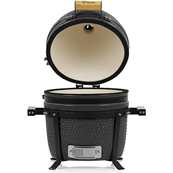 BBQ-Toro Kamado Grill Shiro Ø 39 cm mit Thermometer, Holzgriffe | Grau | Mini Holzkohlegrill, Ceramic Grill, Keramikgrill, Grill Ei, Grill Rund Holzkohle, Kamado BBQ – Bild 4