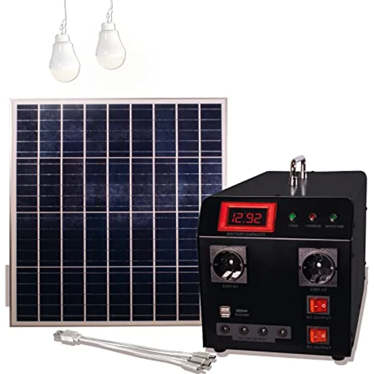 MAUK Solar Power Pack Station Powerpack 300W, Komplettset mit 60W Solarpanel und 2 LED-Birnen für Blackout-Notstromversorgung – Bild 2