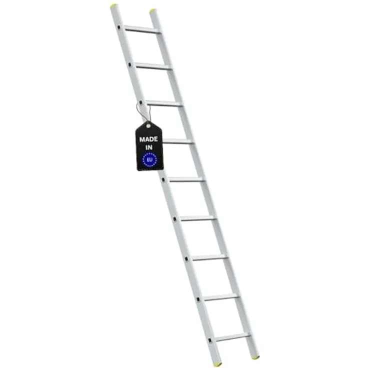 PROREGAL Sprossen-Anlegeleiter Economy Plus | 9 Sprossen | Arbeitshöhe 3,46m | Traglast 150kg | Alu Leiter Haushaltsleiter Arbeitsleiter Anlegeleiter Steigleiter