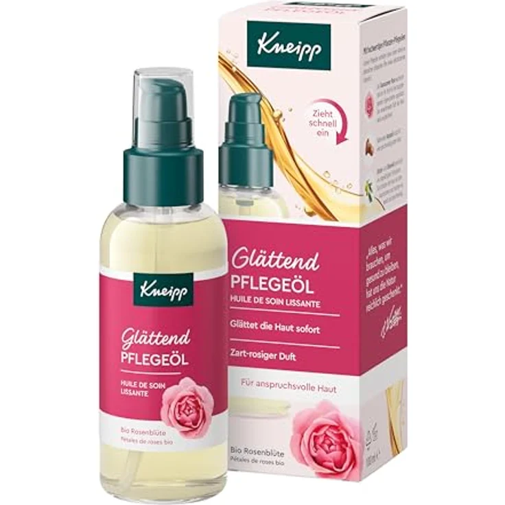 Kneipp Pflegeöl Glättend, Hautöl für anspruchsvolle Haut mit Bio Rosenblüten Extrakt und zart-rosigem Duft, 100ml – Bild 1