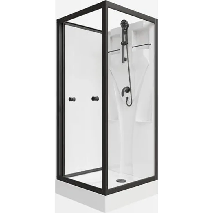 Schulte Komplettdusche Juist, 80x80 cm in Schwarz, mit ESG-Sicherheitsglas, Schiebetür, Duschwanne & Handbrause – Wellnesskabine EP1914504