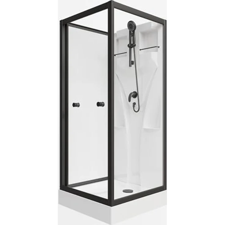 Schulte Komplettdusche Juist, 80x80 cm in Schwarz, mit ESG-Sicherheitsglas, Schiebetür, Duschwanne & Handbrause – Wellnesskabine EP1914504 – Bild 1
