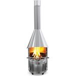 asado® Garten-Grillkamin | Fuego ES | Ø70 x (H) 226 cm | Edelstahl | Silber | Edelstahl Grillrost Ø 46cm | Feuerstelle | Terrassenofen | Garten | Ofen | Design