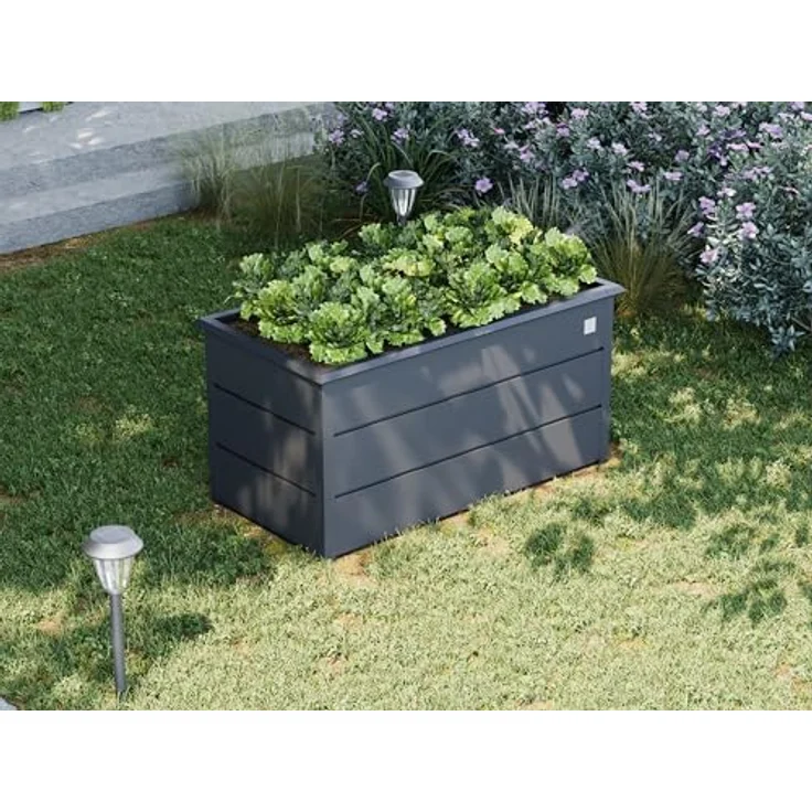 GFP Hochbeet GFP Primeyard LILLY, Feuerverzinkter Stahl, 150x75x78 cm, anthrazit, mit integriertem Schneckenschutz und rückenschonendem Design – Bild 4