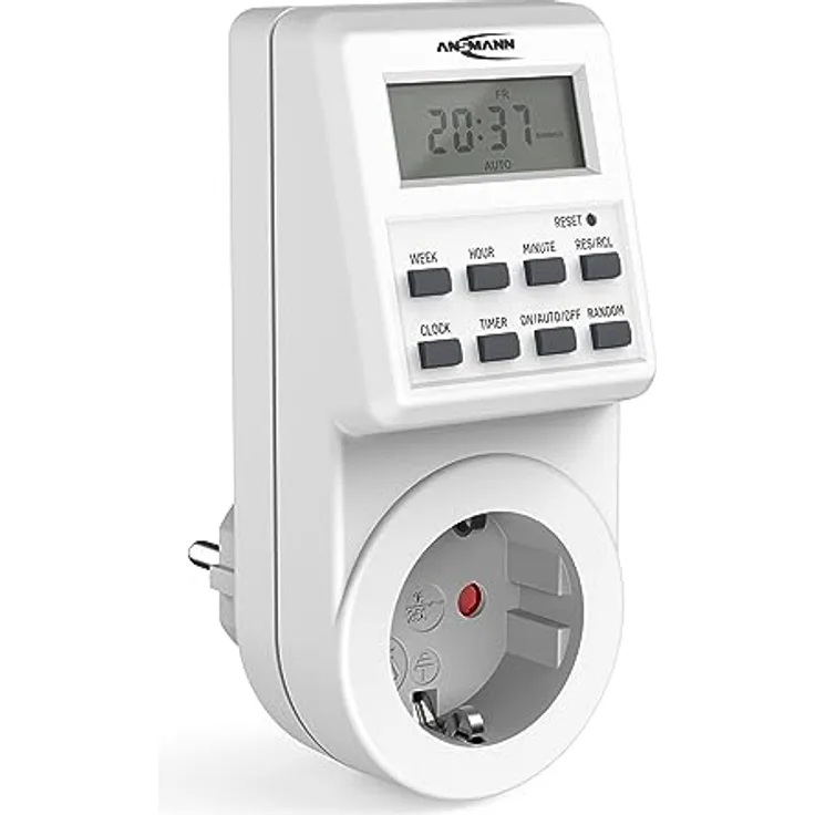 ANSMANN Zeitschaltuhr, Wochenzeitschaltuhr AES6 individuell programmierbar mit LCD-Display, 3680W, Digitale Zeitschaltuhr mit 18 vorprogrammierten Schaltzeiten, Zufallsfunktion, Sommerzeitschaltung