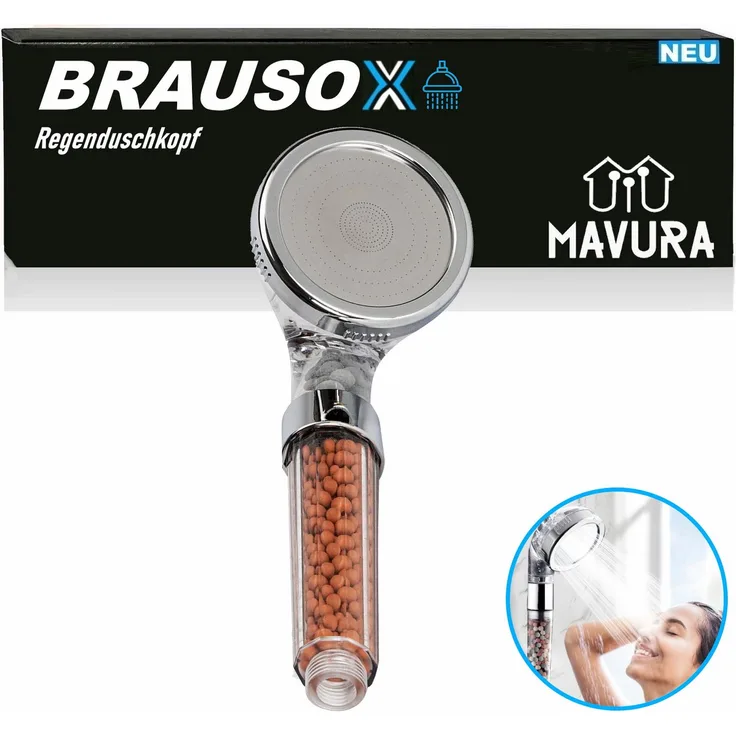 MAVURA Regenduschkopf BRAUSOX Handbrause Silber/Transparent, mit hohem Wasserdruck, Massagefunktionen und Wassersparfunktion
