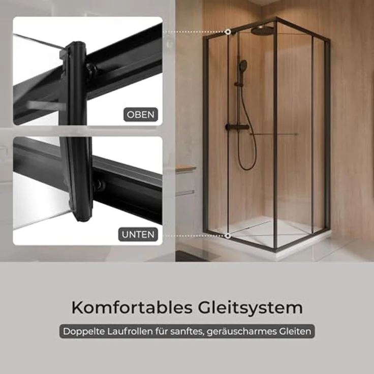 Schulte Sunny Schwenk-Schiebetür inkl. Seitenwand 80x80x190 cm, ESG Sicherheitsglas mit Nano-Beschichtung, Profil Mattschwarz, anschlaglos – Bild 6