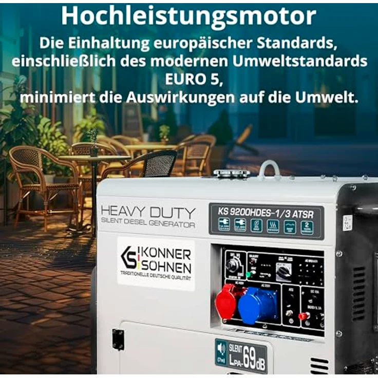 Könner & Söhnen KS 9200HDES-1/3 ATSR Diesel Stromgenerator, Notstromerzeuger mit 7,5 kW Leistung, 20 L Tankinhalt, lärmabschirmendes Gehäuse – Bild 4