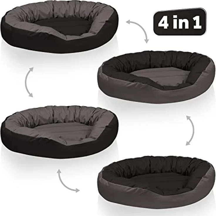 BedDog® Hundebett Sunny 4in1, großes Hundekörbchen aus Cordura, waschbares Hundebett mit Rand, Hundekissen oval-rund, für drinnen und draußen, XXXL, Rock-Flow, grau-anthrazit – Bild 5