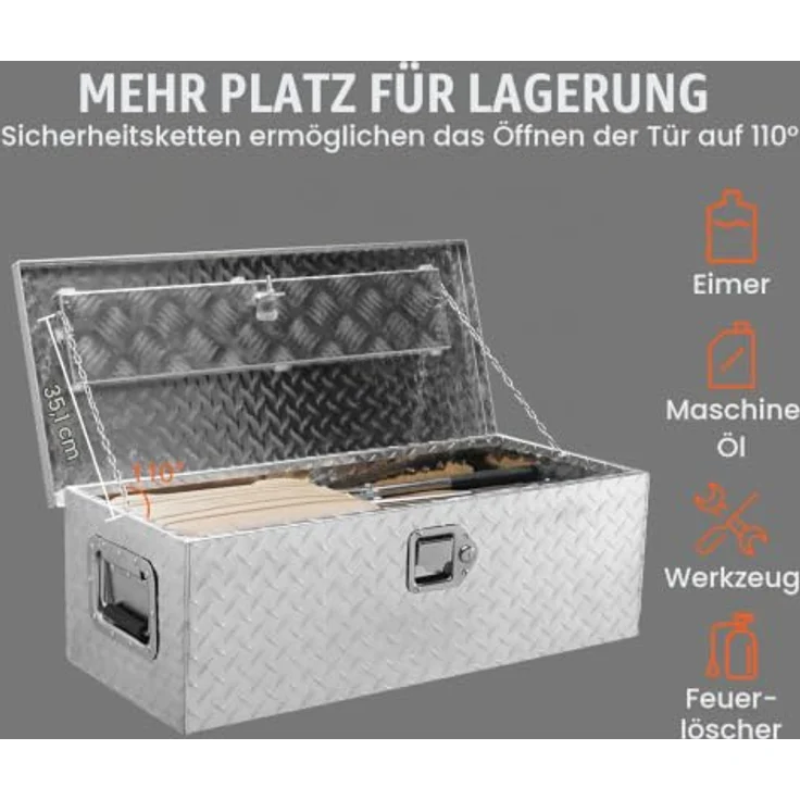 VEVOR Werkzeugkasten 762 x 330 x 244 mm, abschließbar, 64 L, Aluminiumlegierung, wasserdicht, 30 kg Tragfähigkeit für Lkw, Wohnmobil, PKW – Bild 3