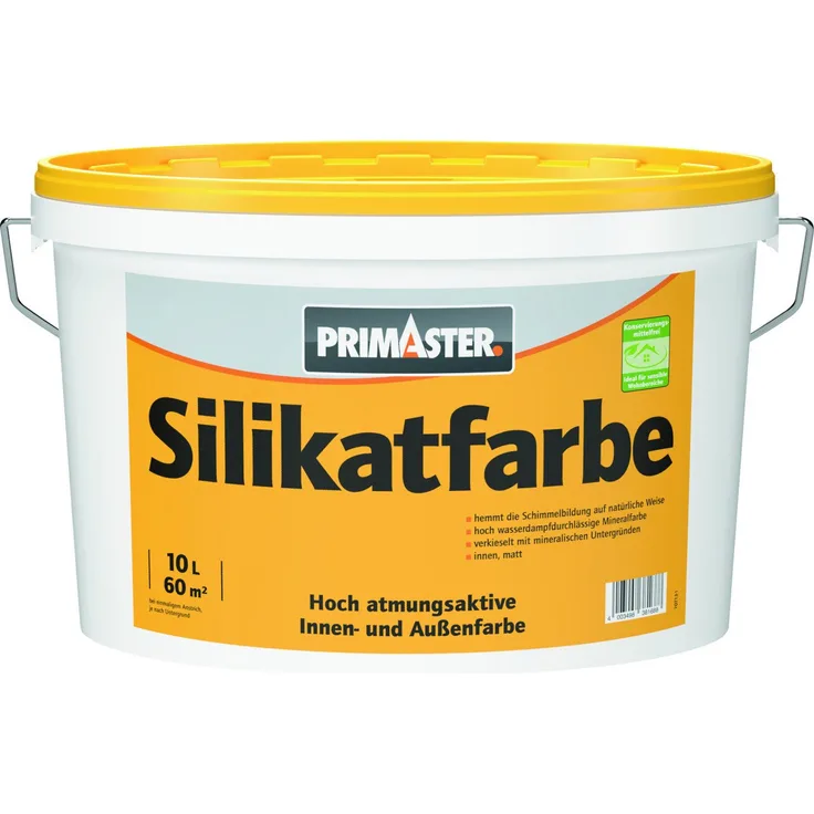 Primaster Silikatfarbe 10 L, matte Wandfarbe für mineralische Untergründe, weiß stumpfmatt