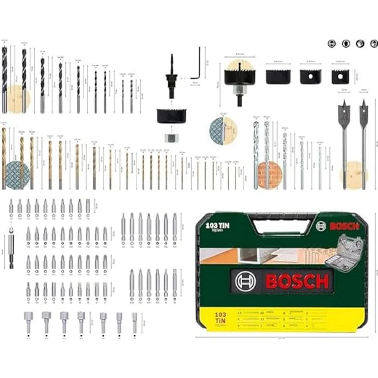 Bosch 103tlg. Bohrer- und Bit Set V-Line Titanium Box (Holz, Stein und Metall, Zubehör Bohr- und Schraubwerkzeuge) – Bild 3