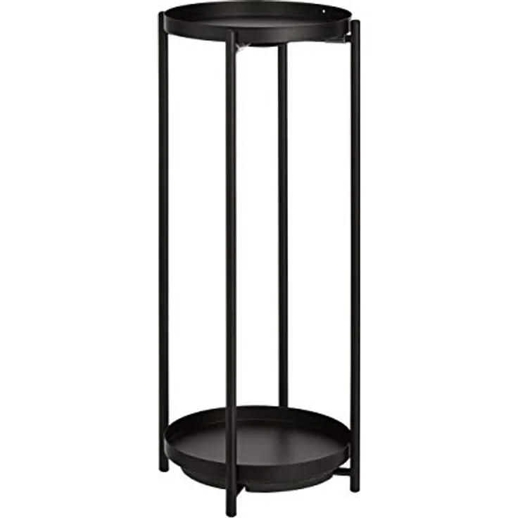 Amazon Basics Rund Pflanzenständer, Metallständer mit 2 Ablageflächen für Blumentöpfe bis 23 cm, schwarz