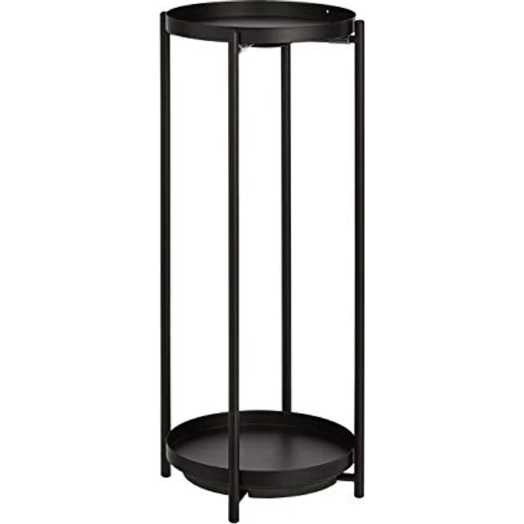 Amazon Basics Rund Pflanzenständer, Metallständer mit 2 Ablageflächen für Blumentöpfe bis 23 cm, schwarz – Bild 1