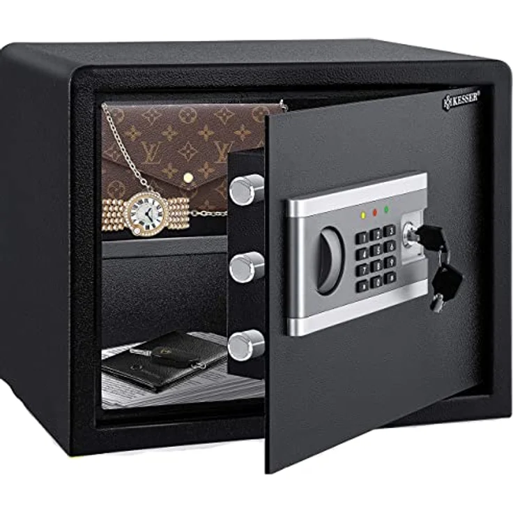 KESSER Elektr. Tresor | Inkl. Batteriebox | Elektronischer Safe | 3x Doppelbolzenverriegelung | Boden Wandtresor | Möbeltresor | Innenbeleuchtung | Panzerschran Zahlenschloss S – Bild 1