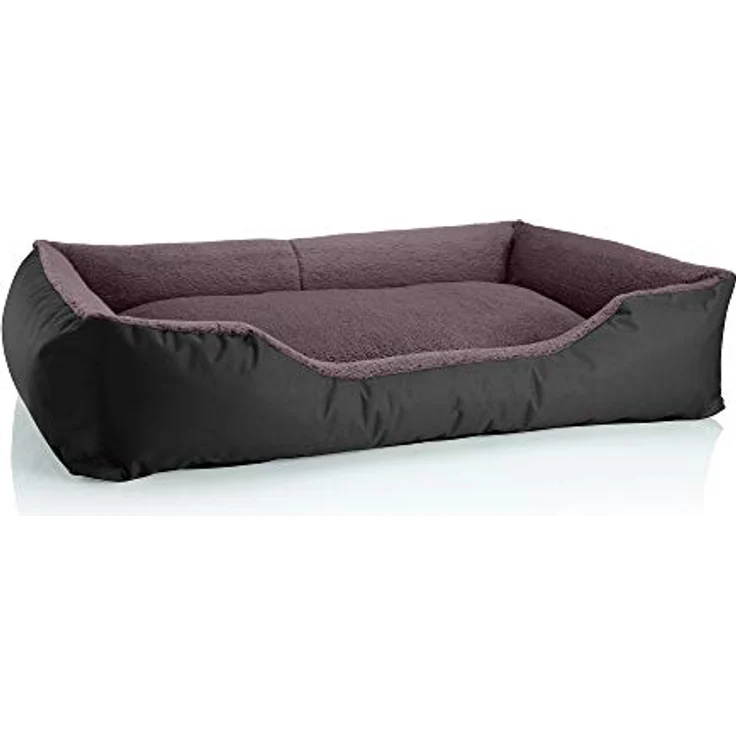 BedDog Hundebett TEDDY, Hundesofa aus Cordura und Microfaser-Velours, waschbares Hundebett mit Rand, Hundekissen vier-eckig, Größe XXL, schwarz-braun – Bild 1