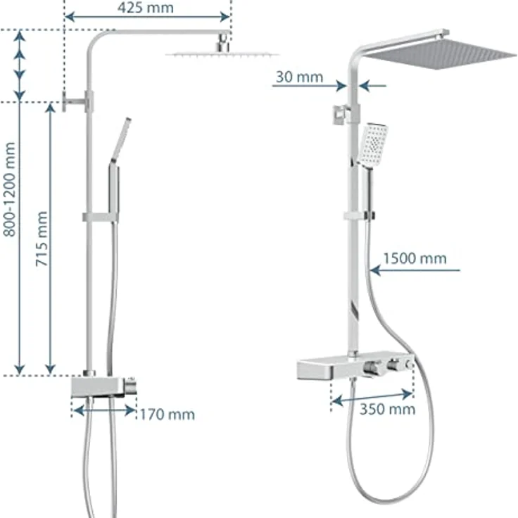 SCHÜTTE OCEAN Duschsystem mit Thermostat und Glasablage - Duschset mit 30x30cm Duschkopf, Regendusche mit Wandhalterung und Duschkopf - Duschpaneel Duschsäule in Chrom/Weiß – Bild 5