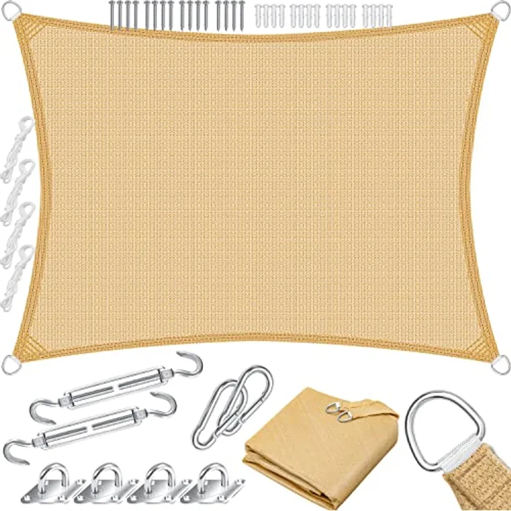 KESSER Sonnensegel Sonnenschutz Windschutz HDPE Gewebe wasserabweisend & windabweisend 5-Fach quer vernäht robust & stabil Schattenspender Garten Balkon Terrasse Rechteck, Sand, 2x4m