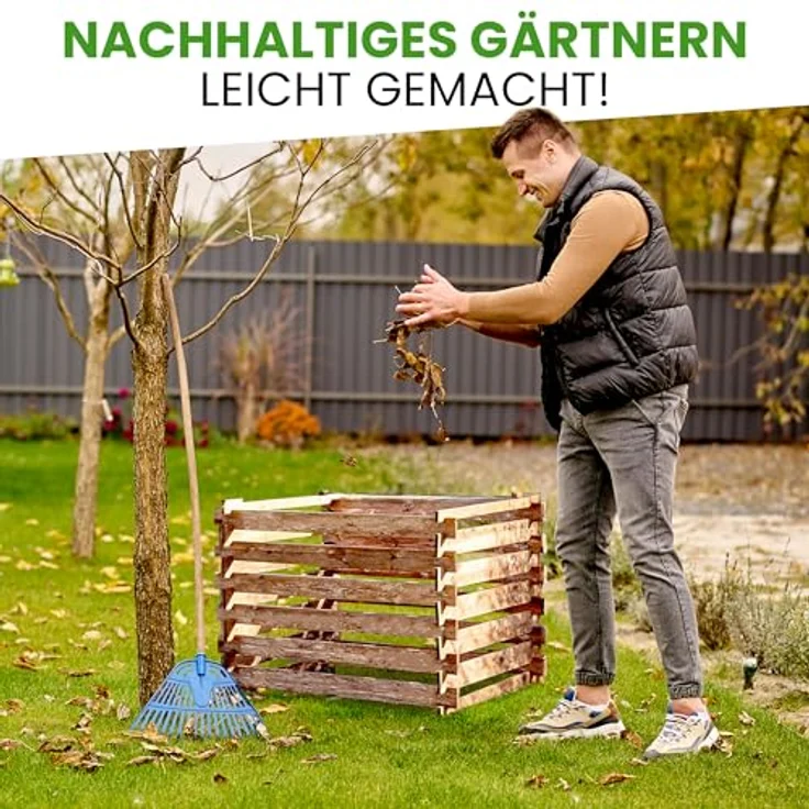 Gartenpirat Komposter Garten aus Holz – Mit Stecksystem für einfachen Aufbau – Witterungsbeständig & umweltfreundlich – 380 Liter – 90 x 90 x 70 cm, braun – Bild 4