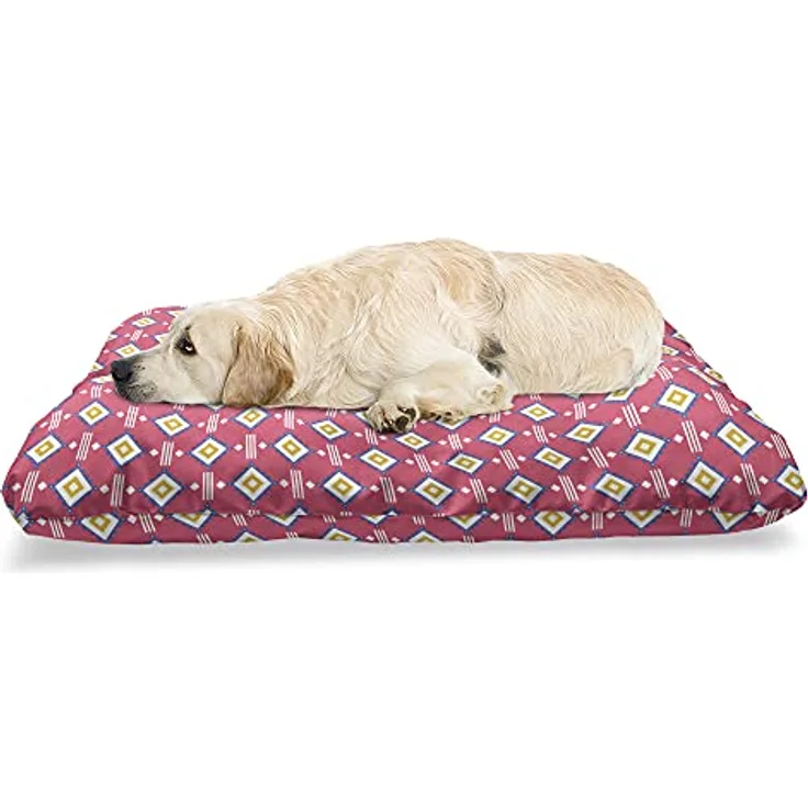 ABAKUHAUS Ethnisch Haustierbett, Diamanten Linien Geometrische, beissfestes Kissen für Hunde und Katzen mit abnehmbaren Bezug, 60 cm x 100 cm, Rosa Erde Gelb