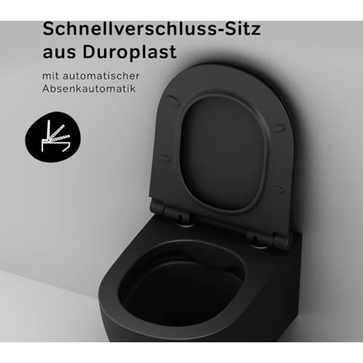 Spülrandloses Wand-Hänge-WC Schwarz Matt inkl. Softclose-Deckel - Tiefspüler FlashClean Hänge-Toilette aus Keramik, WC-Sitz mit Absenkautomatik, AM.PM X-Joy S CXB1700MBSC – Bild 5