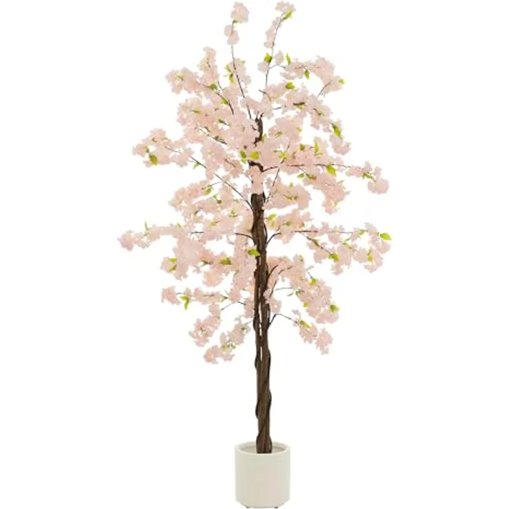 ML-Design Künstlicher Kirschblütenbaum 210 cm Rosa, mit stabiler Naturholzstamm und inkludiertem Topf