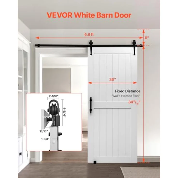 VEVOR Scheunentür im Scheunenstil, 914 x 2134 mm, MDF mit wasserfester PVC-Oberfläche, H-Rahmen, weiß, inkl. Hardware-Kit für Wohnzimmer und Badezimmer – Bild 2