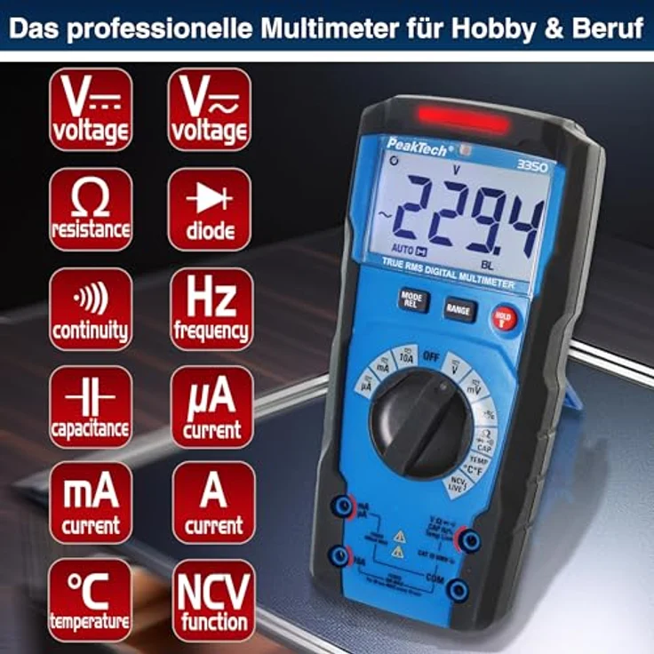 PeakTech Multimeter PeakTech 3350: Profi True RMS Digitalmultimeter ~ 6.000 Counts ~ 600V, spritzwassergeschütztes Gehäuse in schwarz – Bild 4