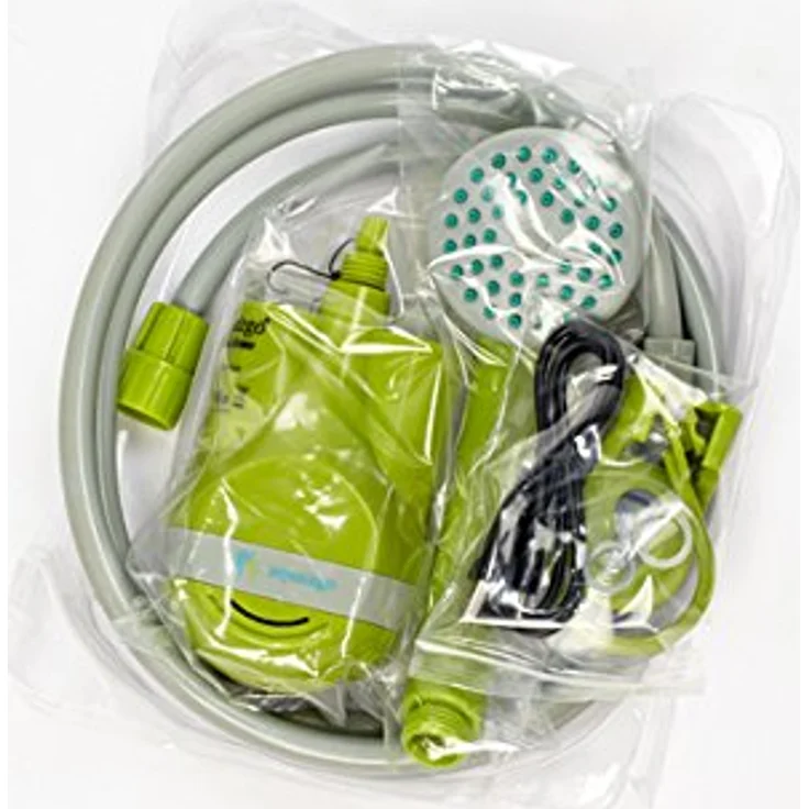 Aqua2go Gartendusche Camping-Dusche, aufladbar mit 2,5 l/min Wasserdurchfluss, 1,8 m Schlauchlänge, wasserdichtem Akkuschutz – Bild 7
