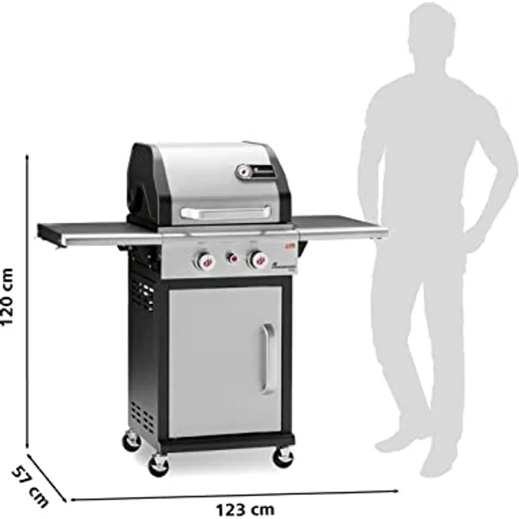 LANDMANN Gasgrill auf Lenkrollen Triton PTS 2.0 silber, 2 Brenner, 7.000 Watt, Maße 48 x 44 cm, 2.112 cm² Grillfläche – Bild 3