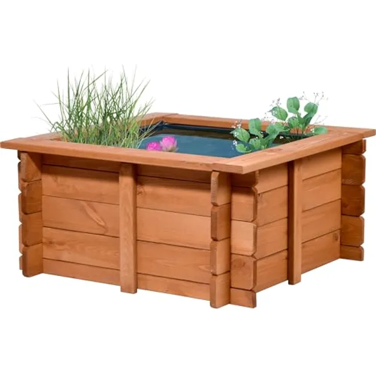 dobar 29236FSCe Hochteich Square, Gartenteich aus wetterfestem Holz, 78 x 78 x 42 cm, inkl. Teichfolie, braun