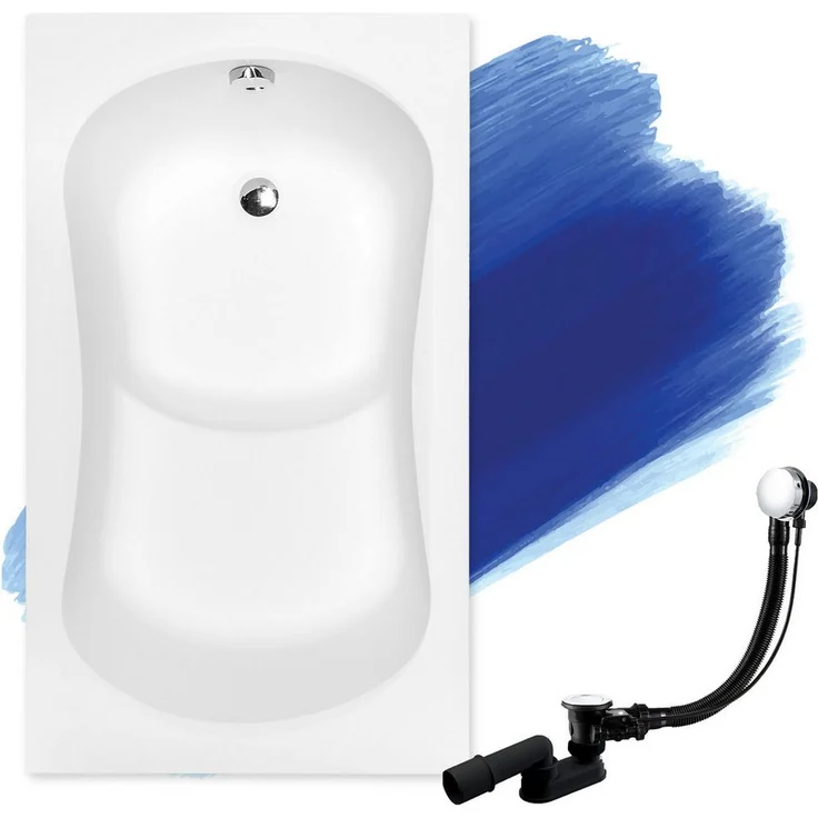 KOLMAN Badewanne Rechteck Aria 120x70, hochwertige Acrylwanne mit antibakterieller Beschichtung, Ablaufgarnitur & Füße GRATIS