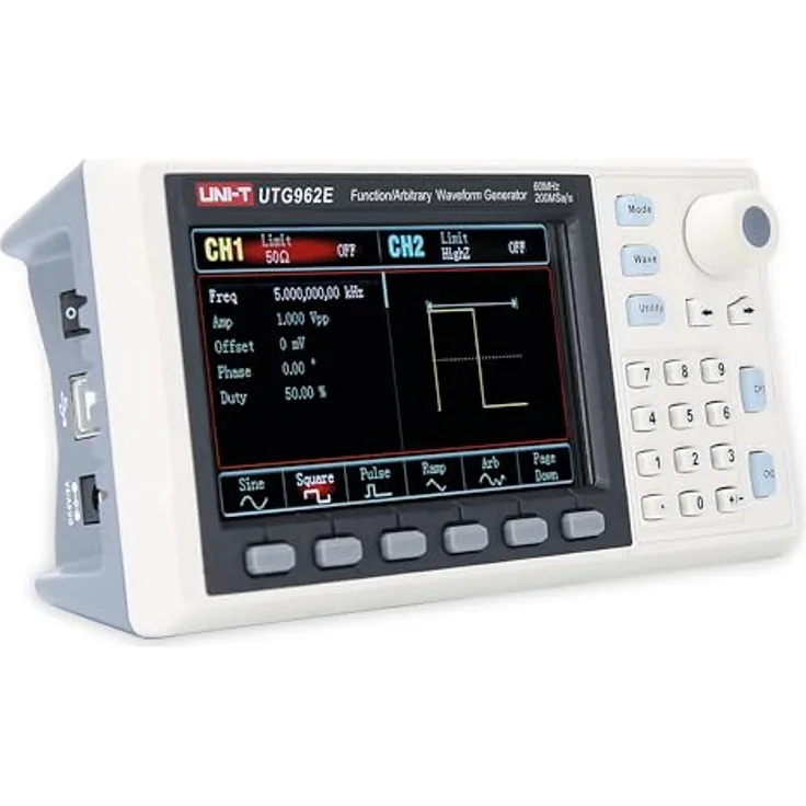 UNI-T UTG962E Function Generator Arbitrary Waveform 60 MHz Dual-Channel 200MSa/s 14 Bits Frequency Meter with USA Power Adapter USB Cable Power Cord