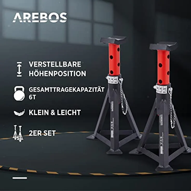 AREBOS 3T Hydraulischer Rangierwagenheber mit Fußpedal, 2x Unterstellbock, 3 Tonnen Tragkraft, 2x Auflagen - Schwarz/Rot, für einfaches und sicheres Arbeiten unter dem Auto in Werkstatt und Garage – Bild 5