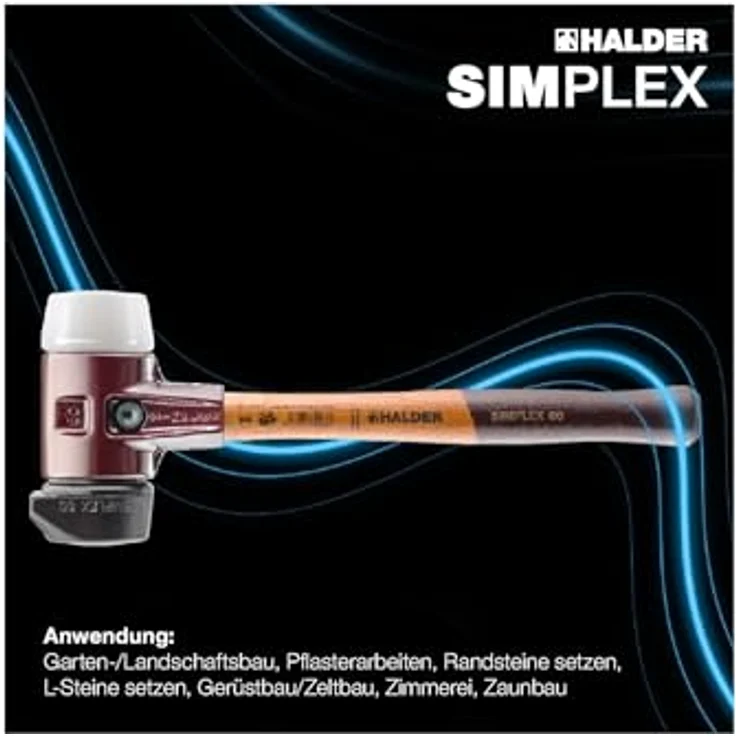 HALDER Simplex-Plusbox Starterkit, Simplex-Schonhammer D60, Gummikomposition/Superplastik mit Tempergussgehäuse, ergonomischem Holzstiel und Standfuß, inkl. Cuttermesser | 3027s027 – Bild 5