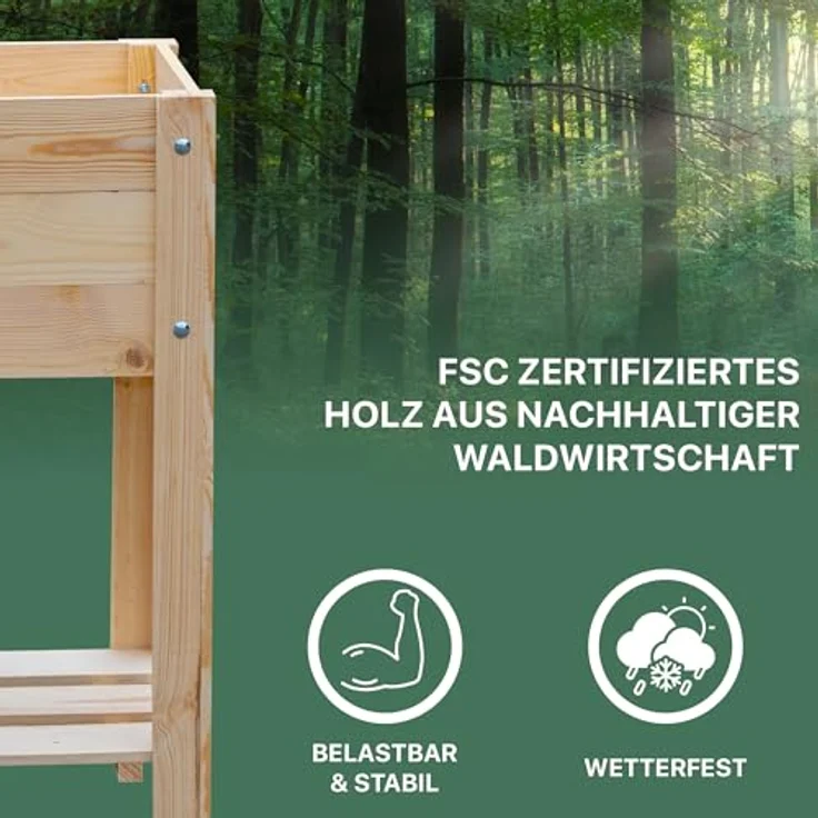 ITA Hochbeet mit Frühbeetaufsatz 80x37x78 cm - Pflanzkasten aus FSC Holz - Made in EU - Braun – Bild 4