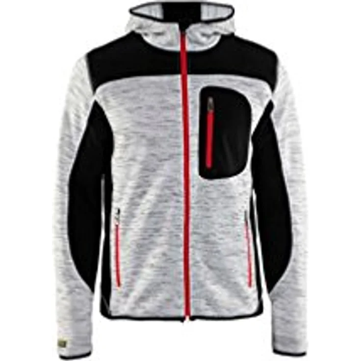 BLAKLÄDER® Herren Strickjacke 4930, Softshell-Einsätze, hellgrau/schwarz, Größe XL, mit Reißverschluss und Kapuze – Bild 2