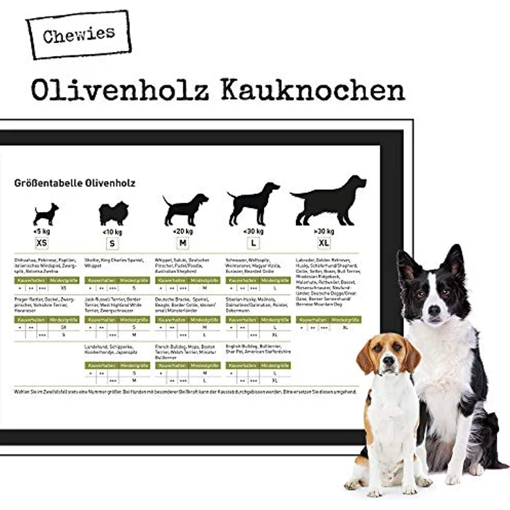 Chewies Kauknochen Hunde-Spielzeug aus Olivenholz für Hunde - 100 % natürliches Hundezubehör risikoarm & langlebig - Größe M: Für Hunde bis 20 kg Körpergewicht – Bild 4