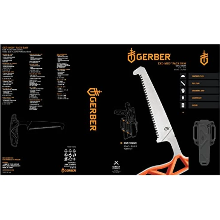 Gerber Gear Exo-Mod Saw, Jagdsäge aus rostfreiem Stahl mit orangefarbenem Griff, 7,55 Zoll – Bild 7