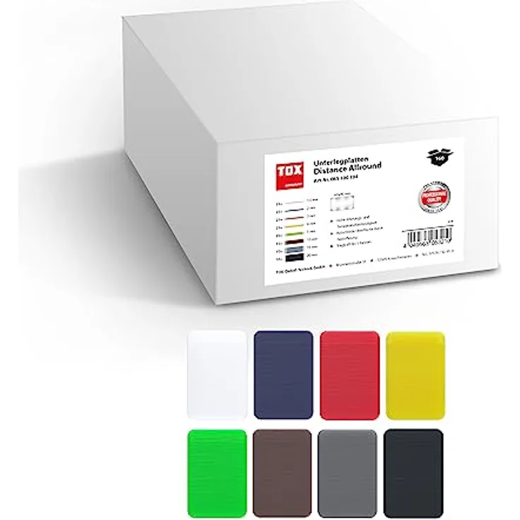 TOX Distance Allround Unterlegplatten Sortiment 160 tlg, mehrfarbige Ausgleichsplatten aus Kunststoff, belastbar bis 5 Tonnen, Polypropylen, verschiedene Größen, 1 Karton, 065100104 - Preisvergleich