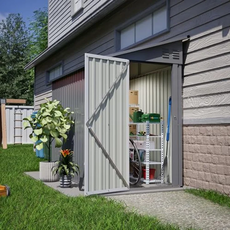 Thanaddo Metall Gerätehaus Gartenhaus 110x229x192cm, wetterfester Geräteschuppen mit Pultdach und Metallfundament, grau – Bild 1
