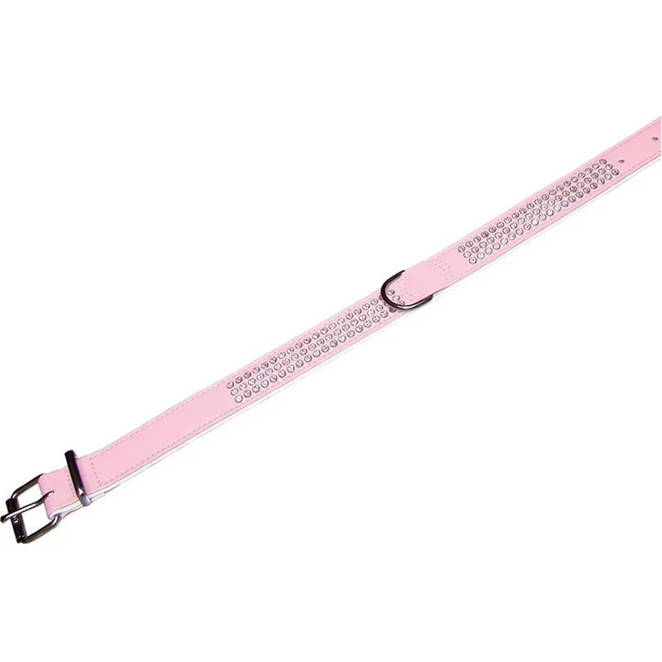Nobby Crystal Hunde-Halsband, dreireihig mit Swarovski-Kristallen, rosa/weiß aus Kunstleder – Bild 1