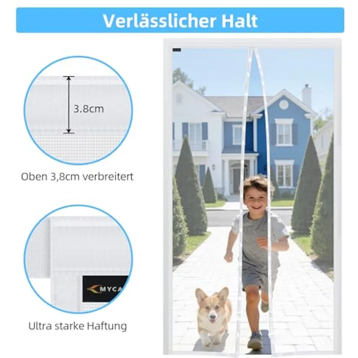 MYCARBON Fliegengitter Tür, Insektenschutz für Balkontür 100x200cm, lichtdurchlässig, reißfest, langlebig, einfache Montage mit 3,8cm Klettband, Weiß – Bild 2