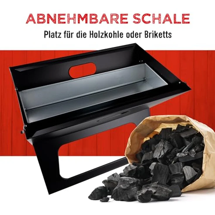 BBQ Collection Tischgrill Holzkohle, Faltbarer tragbarer Camping-Grill mit herausnehmbarer Feuerschale, schwarz – Bild 6